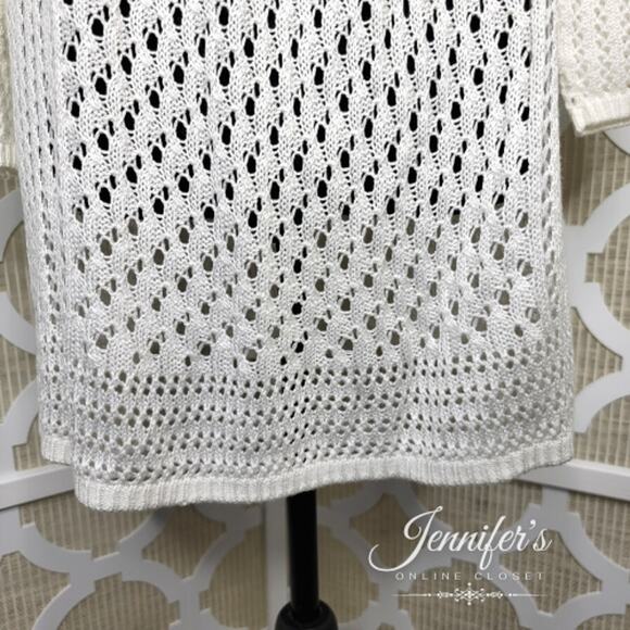 CJ Banks White Crochet Scoop Neck 3/4 Sleeve Sweater Size 1X - Picture 6 of 9